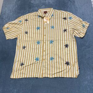Conic Shirt Mens 2XL Yellow Floral Striped Short Sleeve Classic Collar Button Up